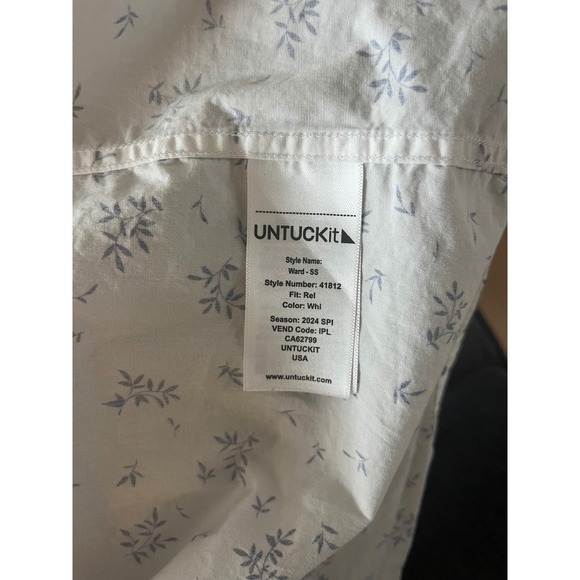 UNTUCKit Ward Stretch Cotton White Blue Floral Relax Fit Short Sleeve Shirt XL - Picture 6 of 11
